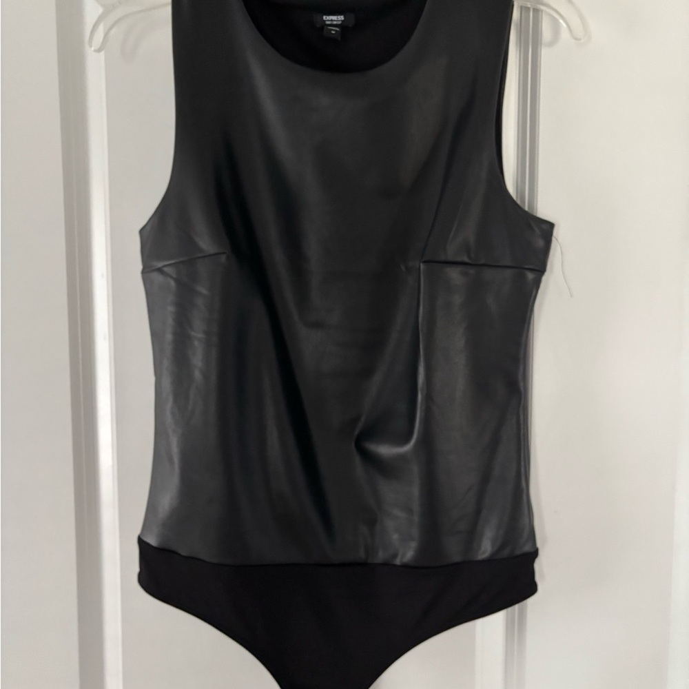 Express Black Faux Leather Bodysuit